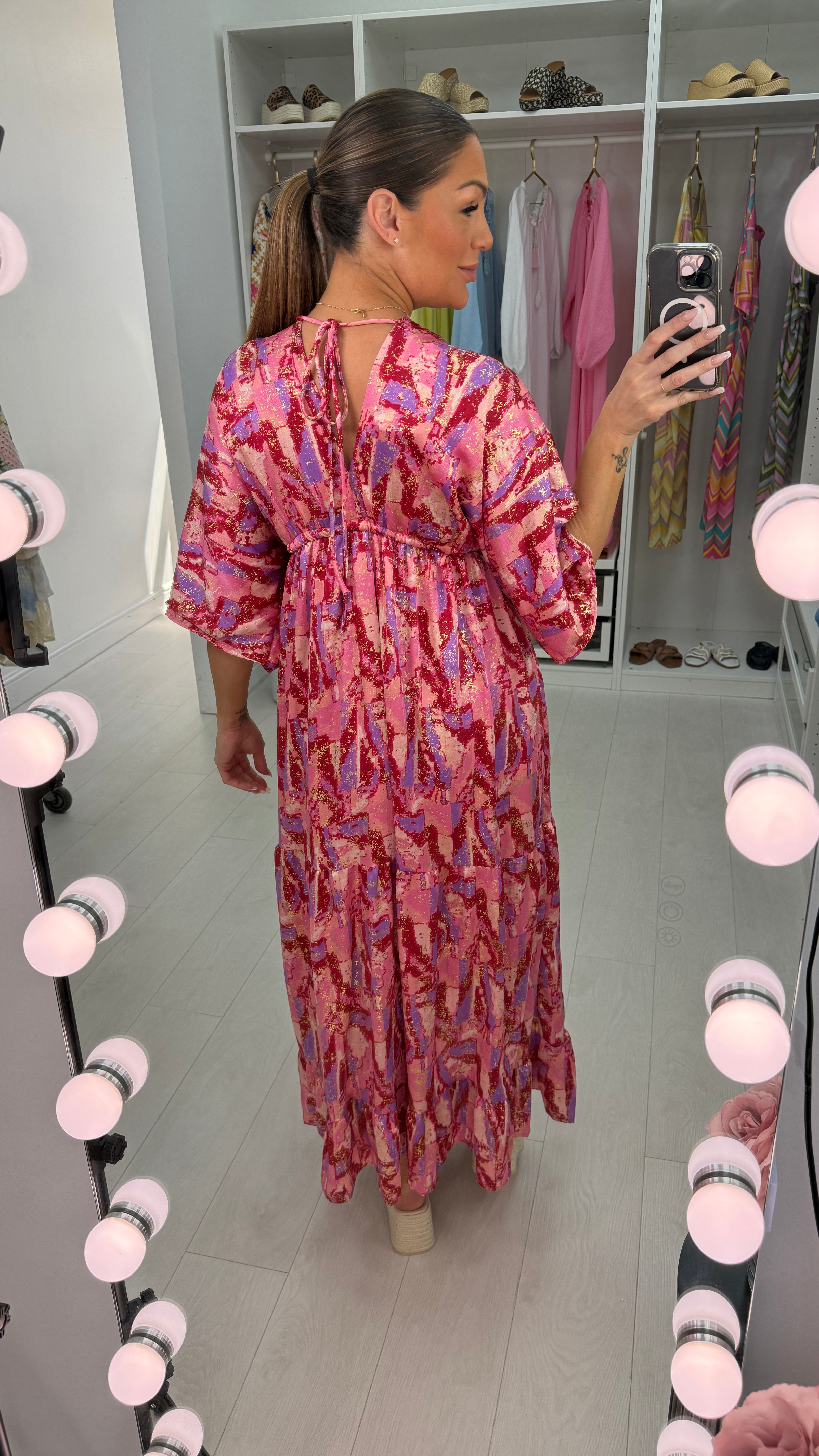 Noella Abstract Print Deep V Neck Maxi Dress