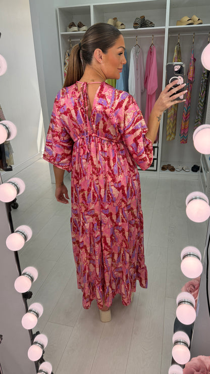 Noella Abstract Print Deep V Neck Maxi Dress