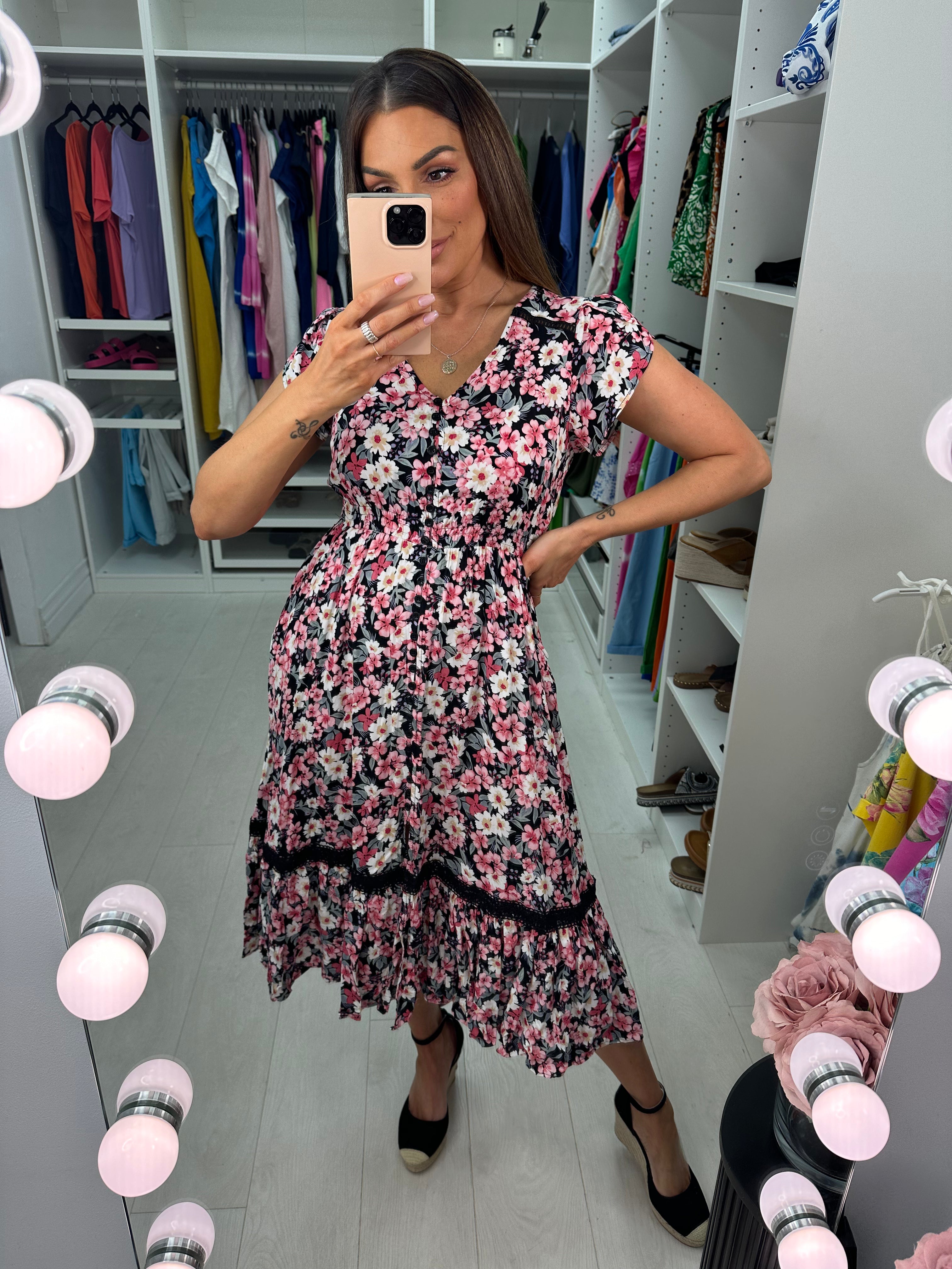 Colmar Floral Lace Detail Midi Dress