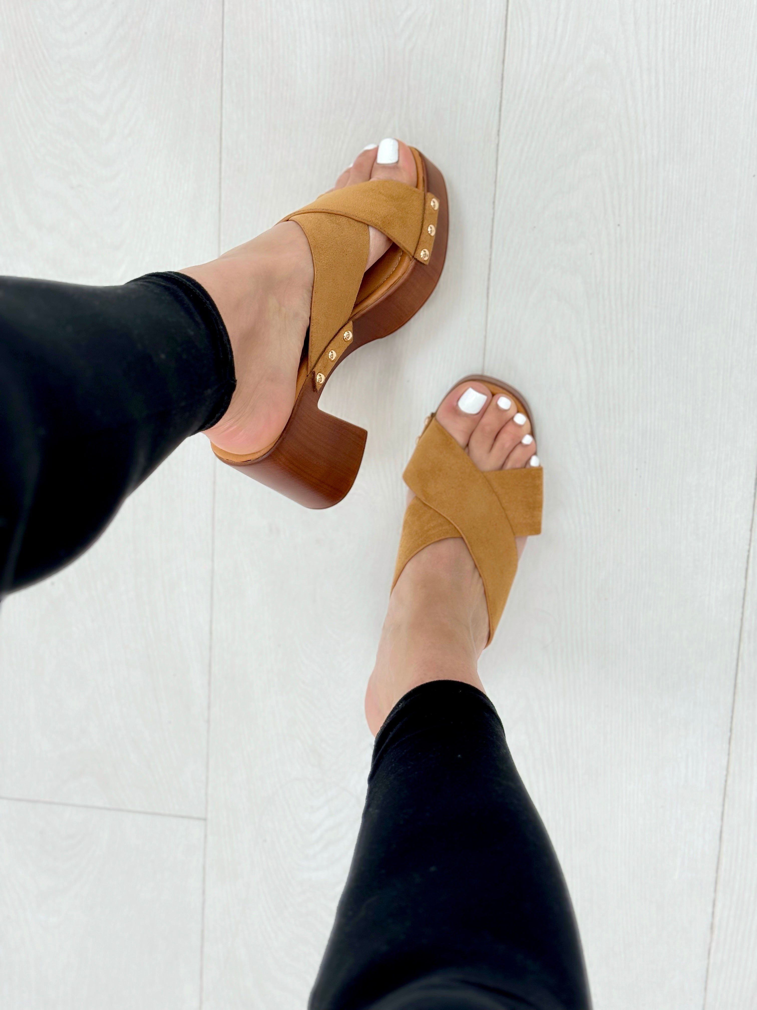 Magdalena Suede Look Wooden Heel Sandals