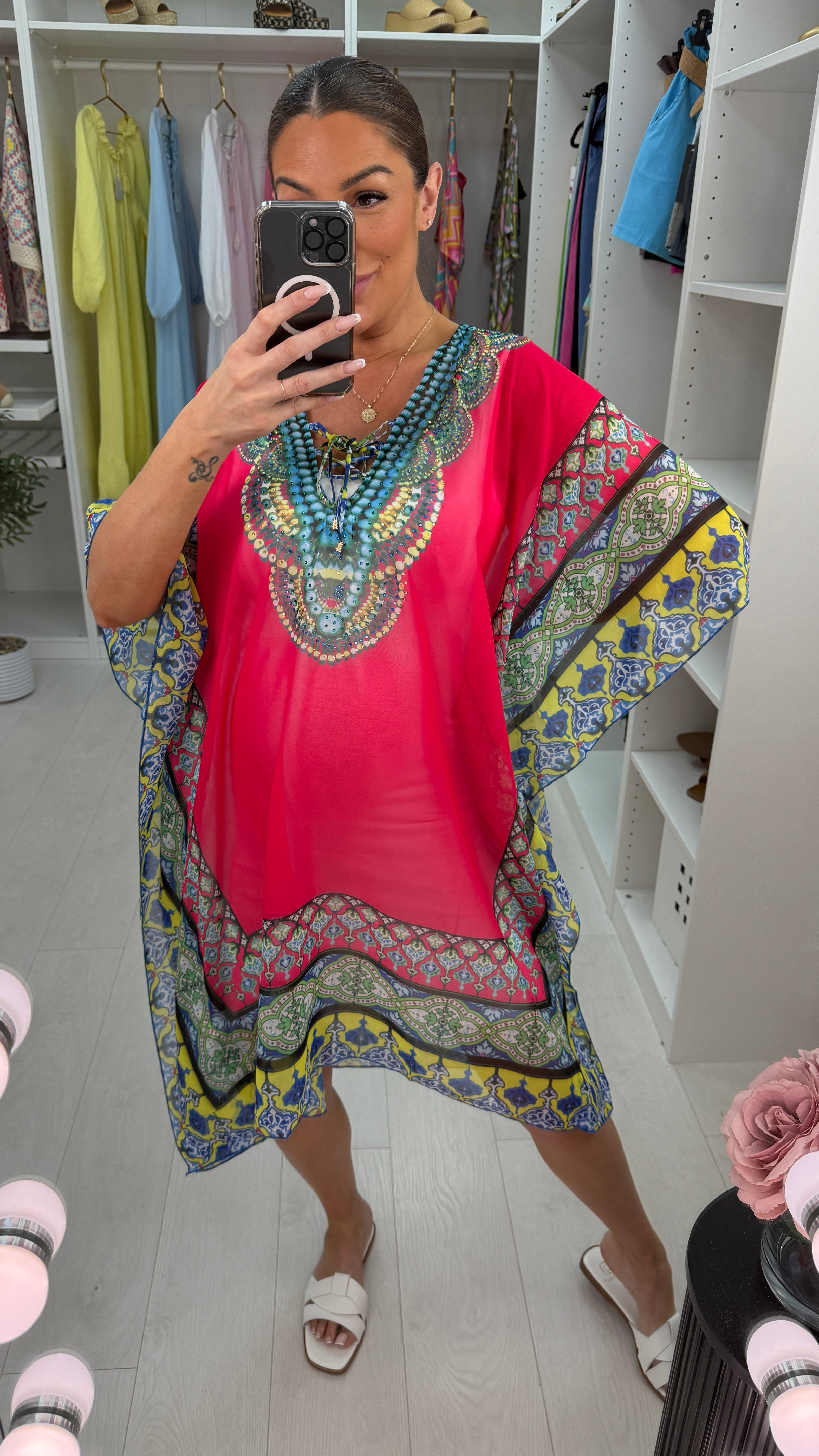 Tierra Embellished Abstract Print Lightweight Kaftan