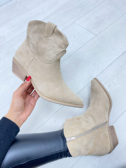 Avenue Faux Suede Western Ankle Boot