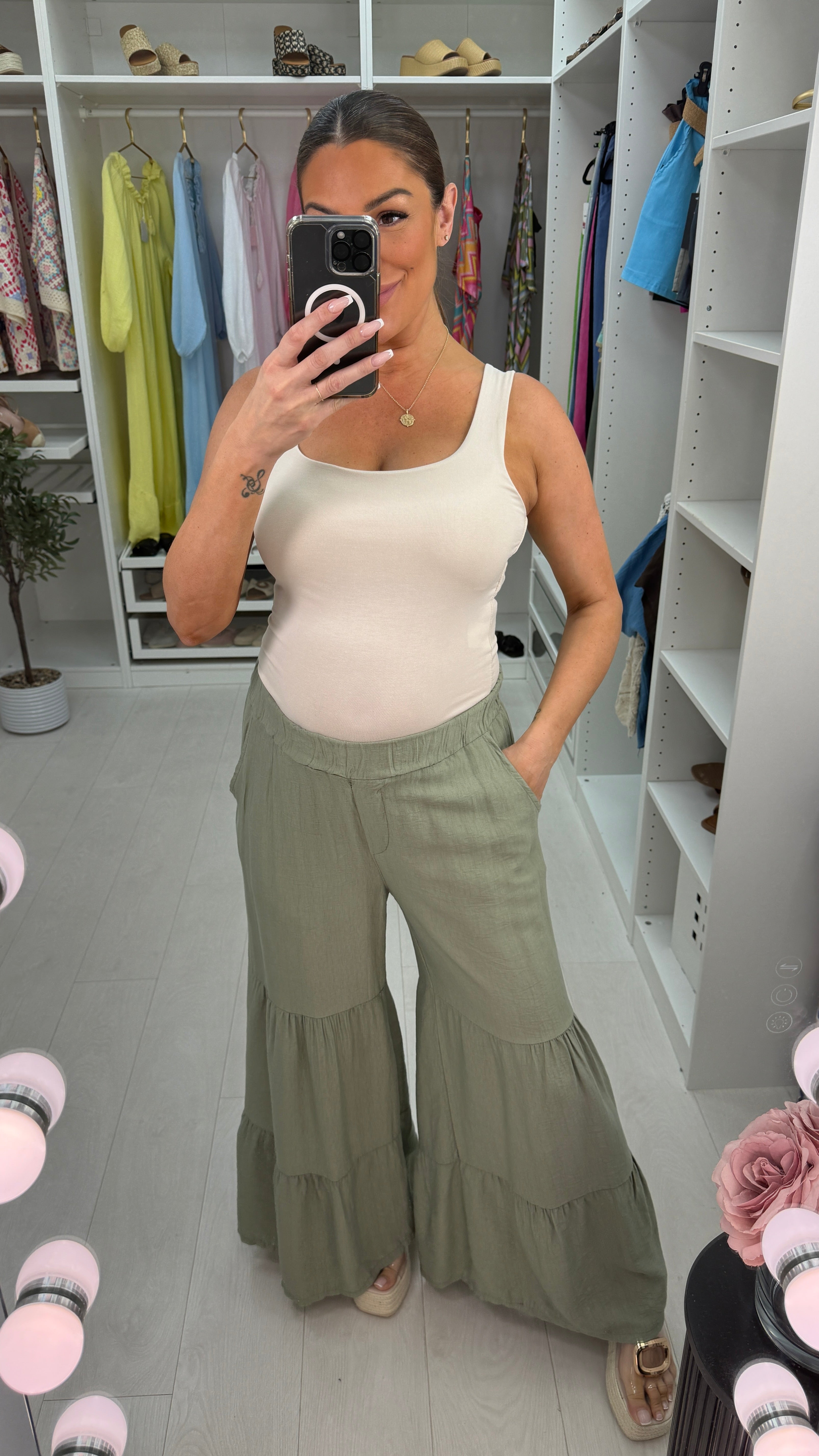 Julianna Plain High Waisted Smock Hem Trousers