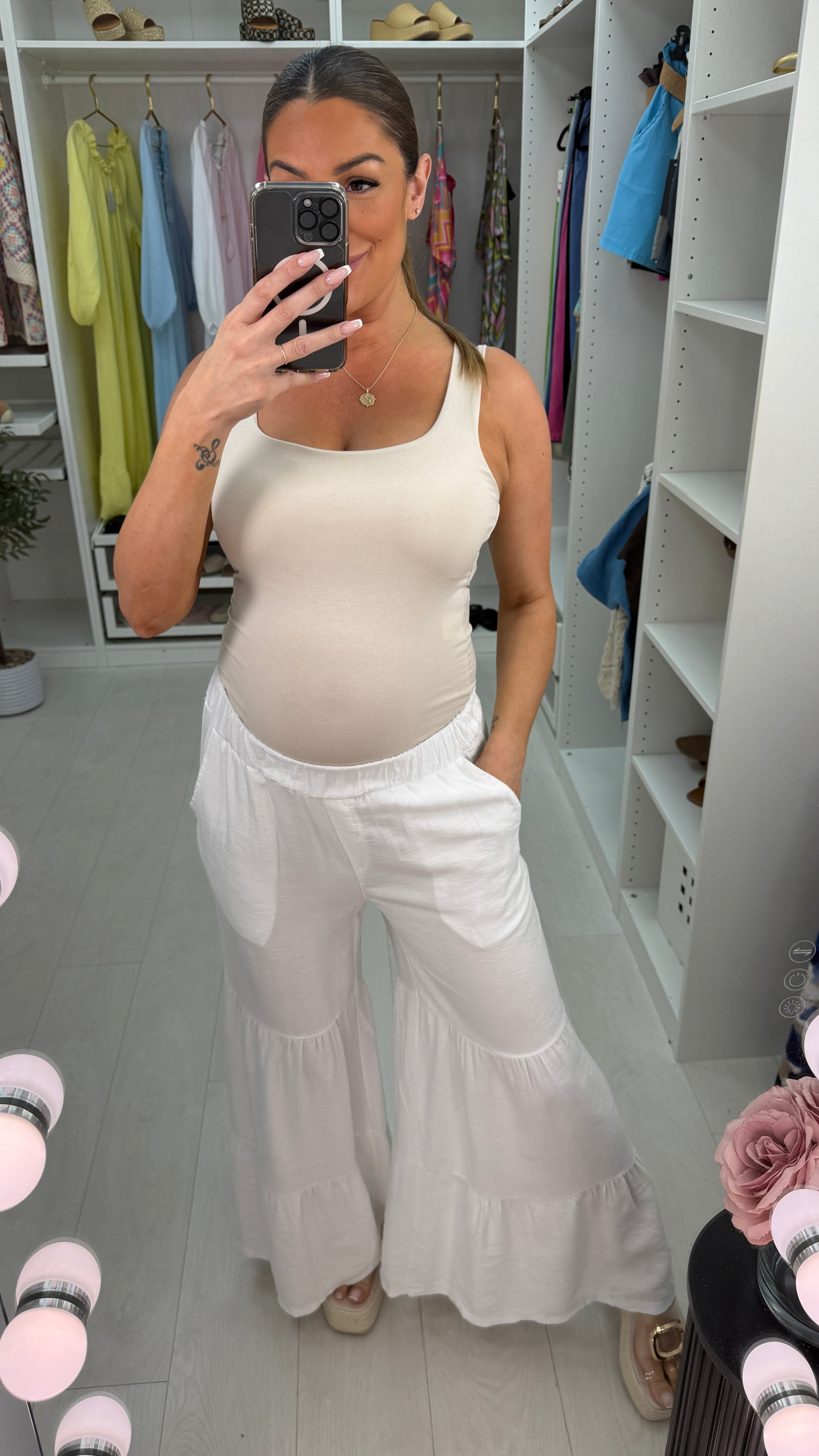 Julianna Plain High Waisted Smock Hem Trousers