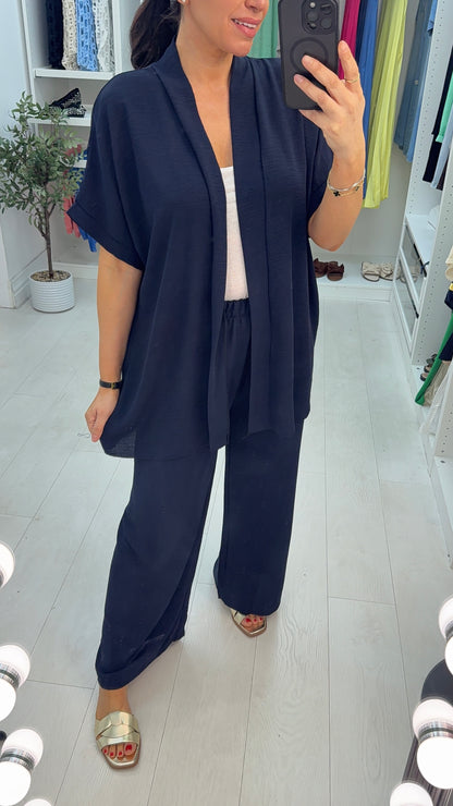 Milani Plain Longline Kimono Crepe Co-Ord Set