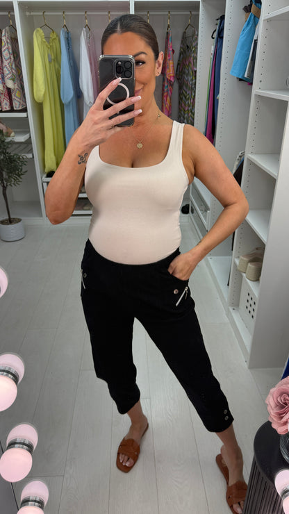 Crissy Plain Button Detail 3/4 Length Magic Trousers