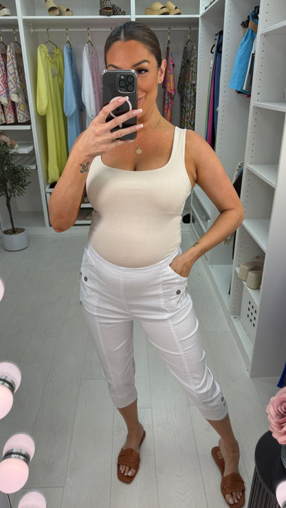 Crissy Plain Button Detail 3/4 Length Magic Trousers