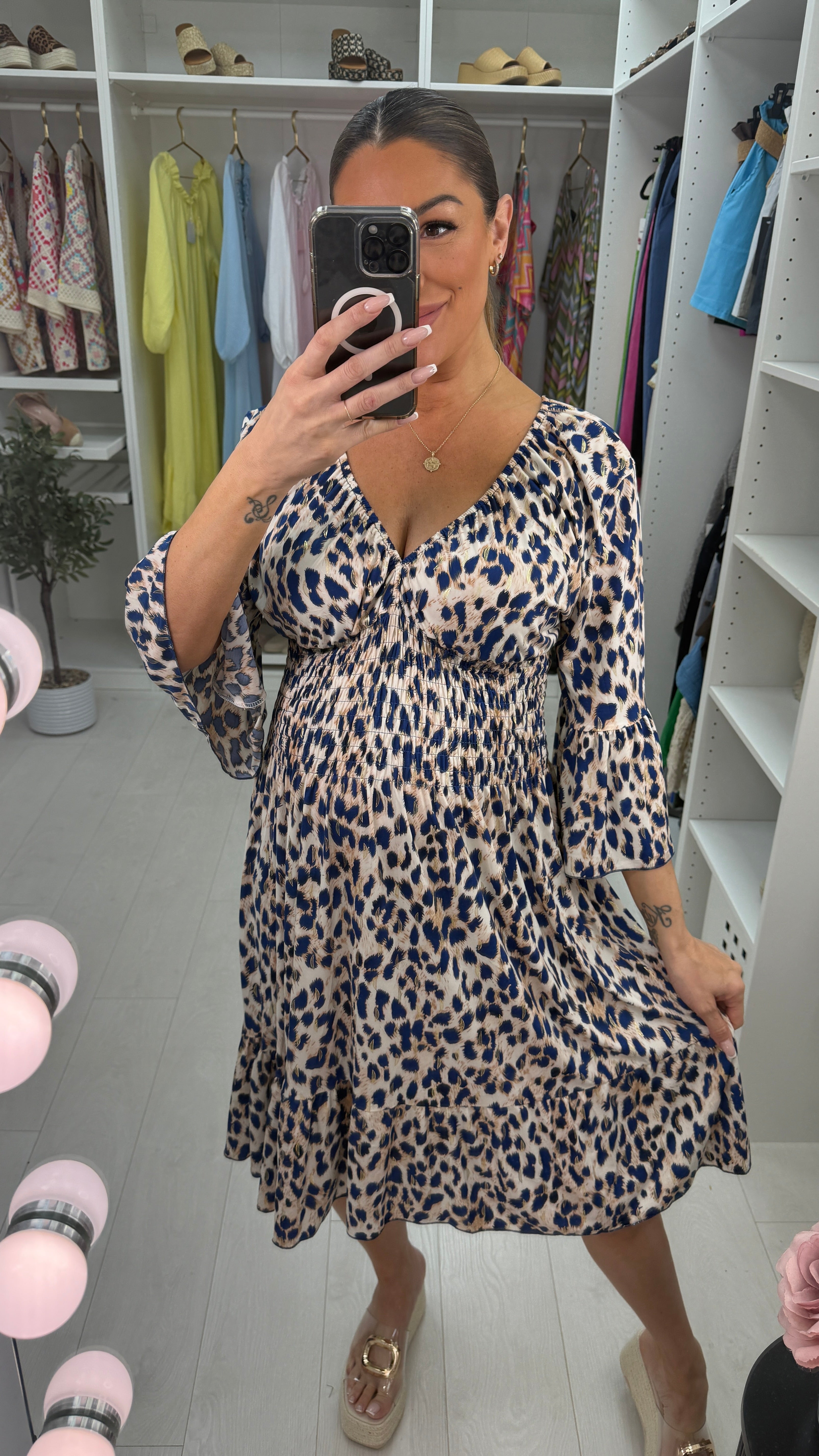 Carissa Leopard Print Shirred Waist Magic Dress