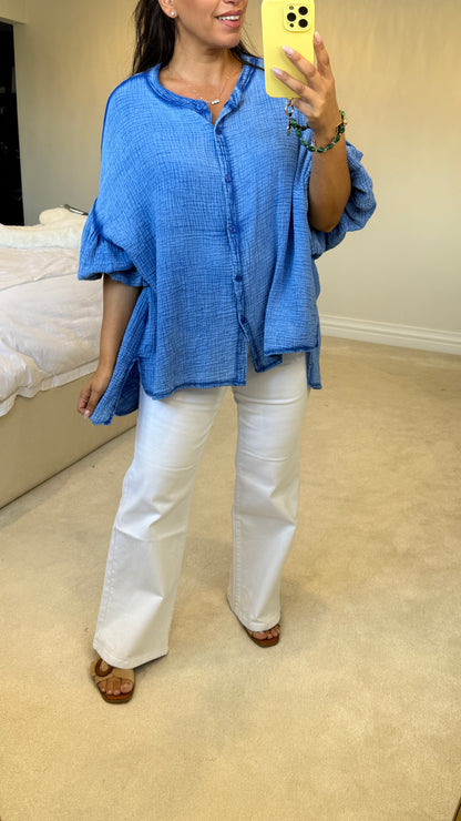 Gwen Plain Oversized Cheesecloth Balloon Sleeve Blouse