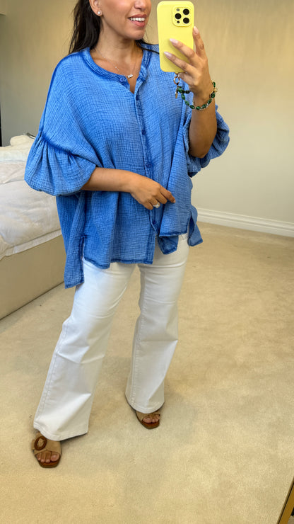 Gwen Plain Oversized Cheesecloth Balloon Sleeve Blouse