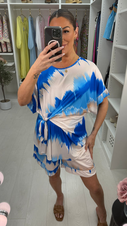 Kassie Abstract Print Tie Side Shorts Co-Ord