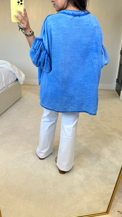 Gwen Plain Oversized Cheesecloth Balloon Sleeve Blouse
