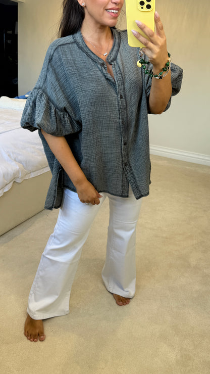 Gwen Plain Oversized Cheesecloth Balloon Sleeve Blouse