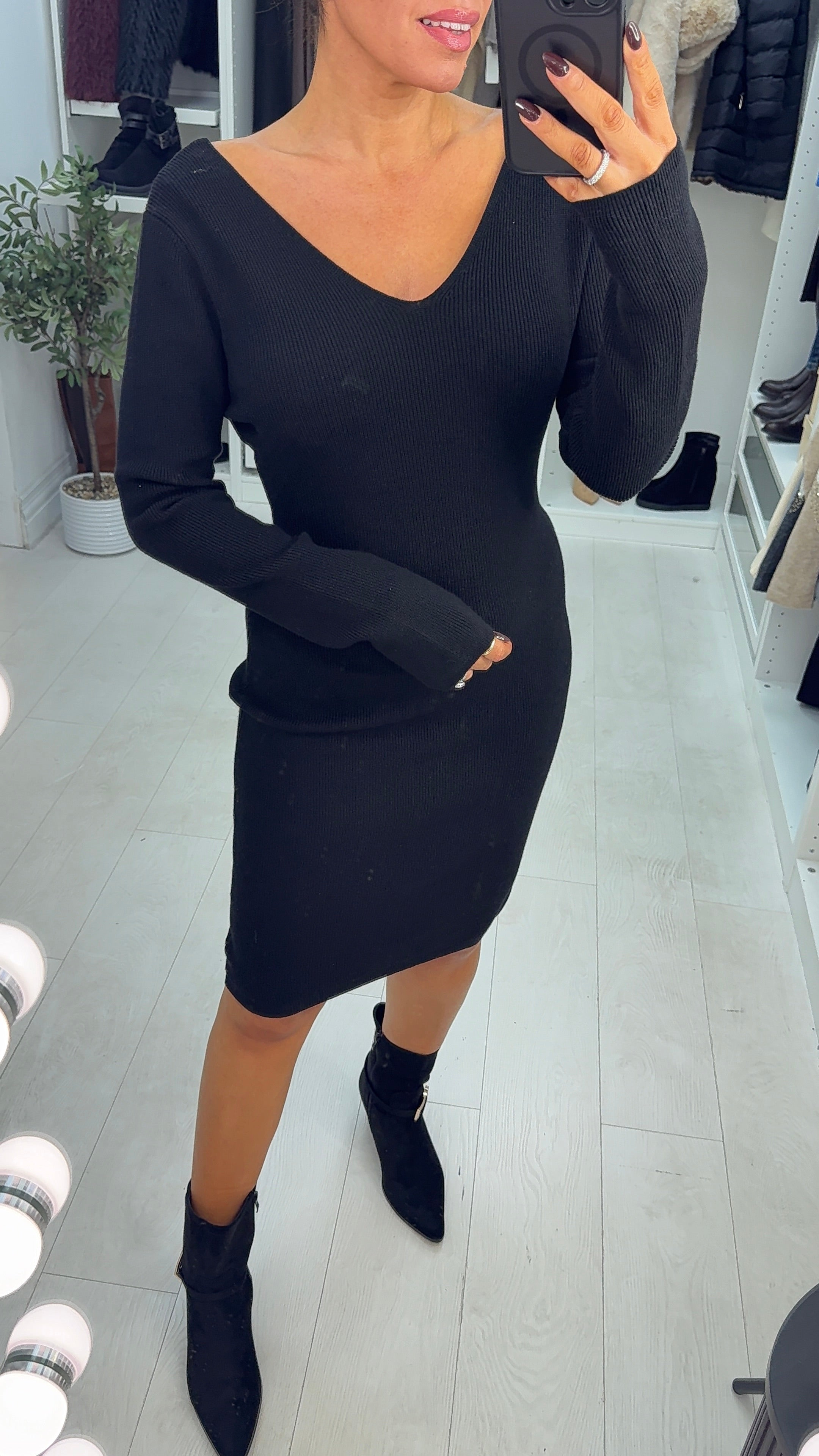 Beckey Plain Ribbed Bow Back Midi Dress