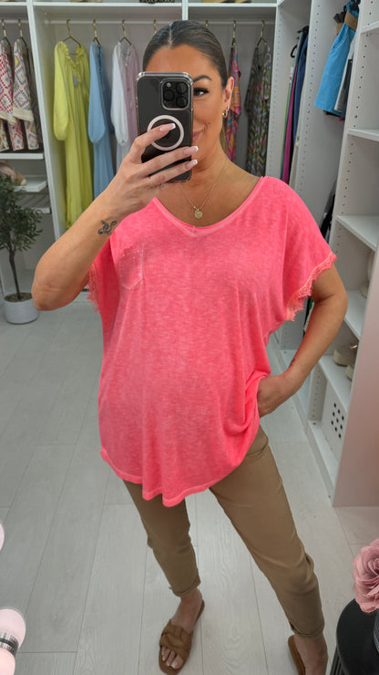 Antonia Plain Sequin Pocket V Neck T-Shirt