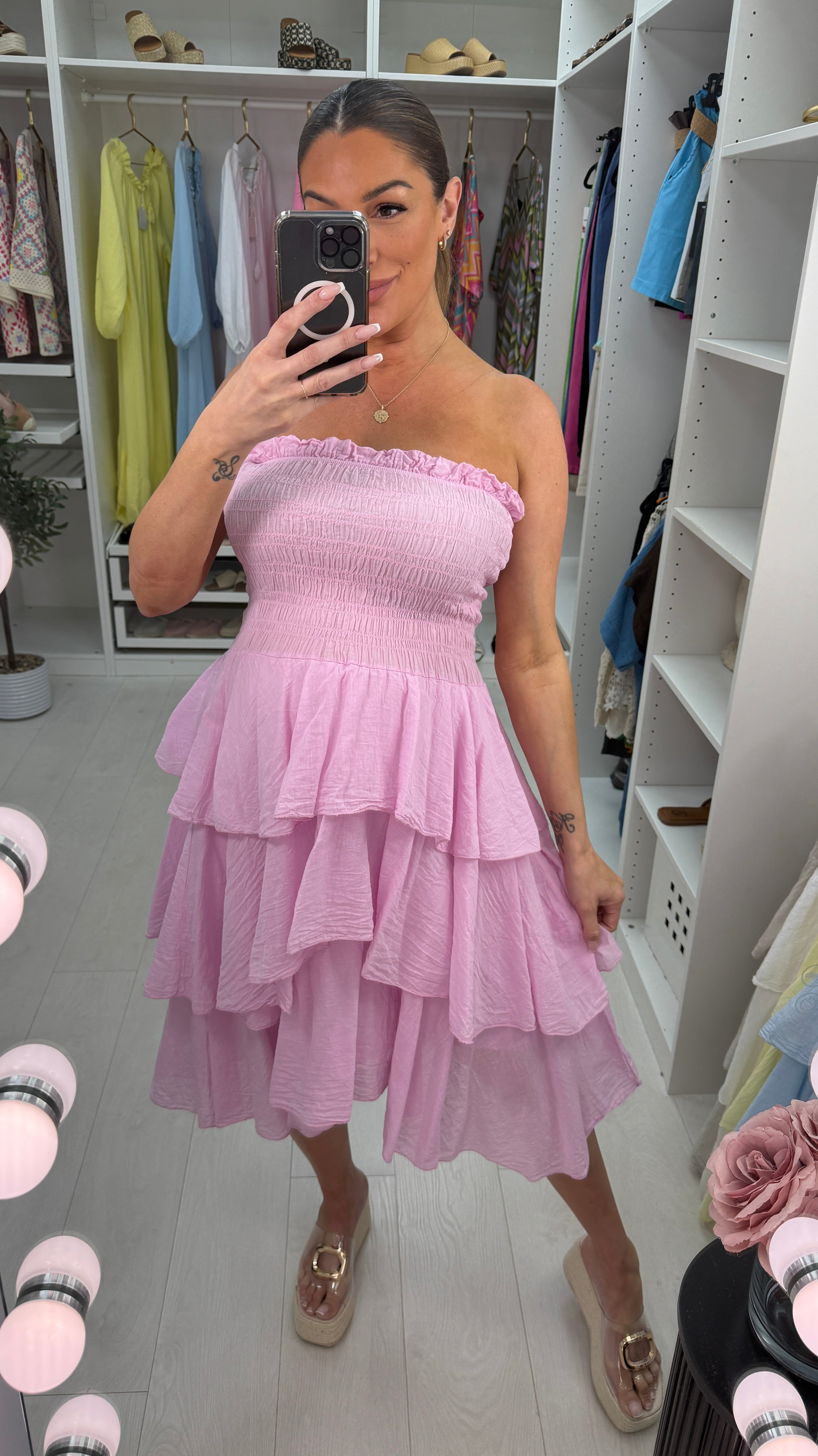 Liva Elasticated Bust Midi Ruffle Dress