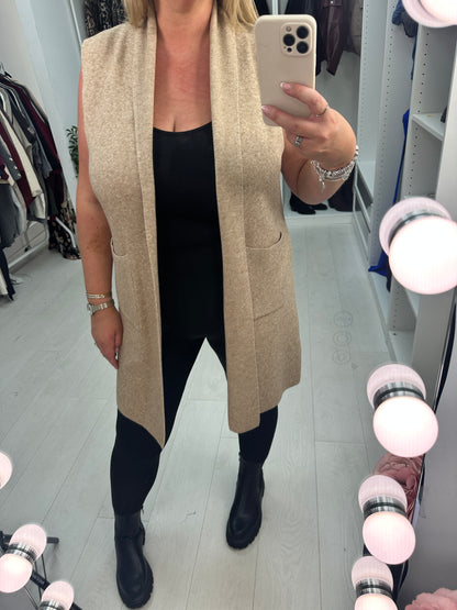 Lalita Plain Longline Pocket Front Knitted Gilet