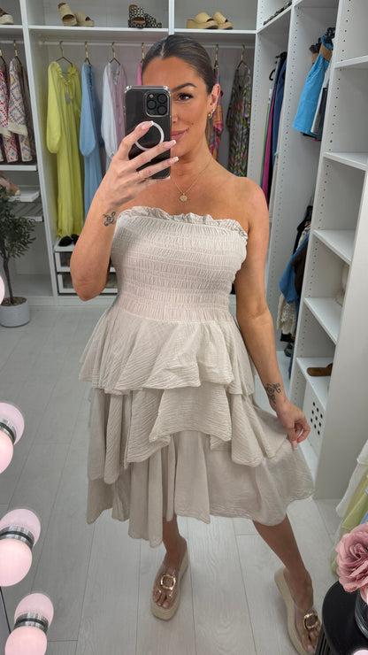 Liva Elasticated Bust Midi Ruffle Dress