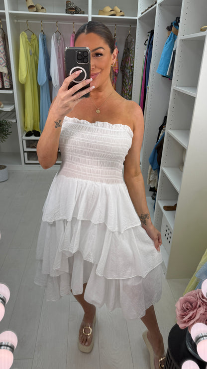 Liva Elasticated Bust Midi Ruffle Dress