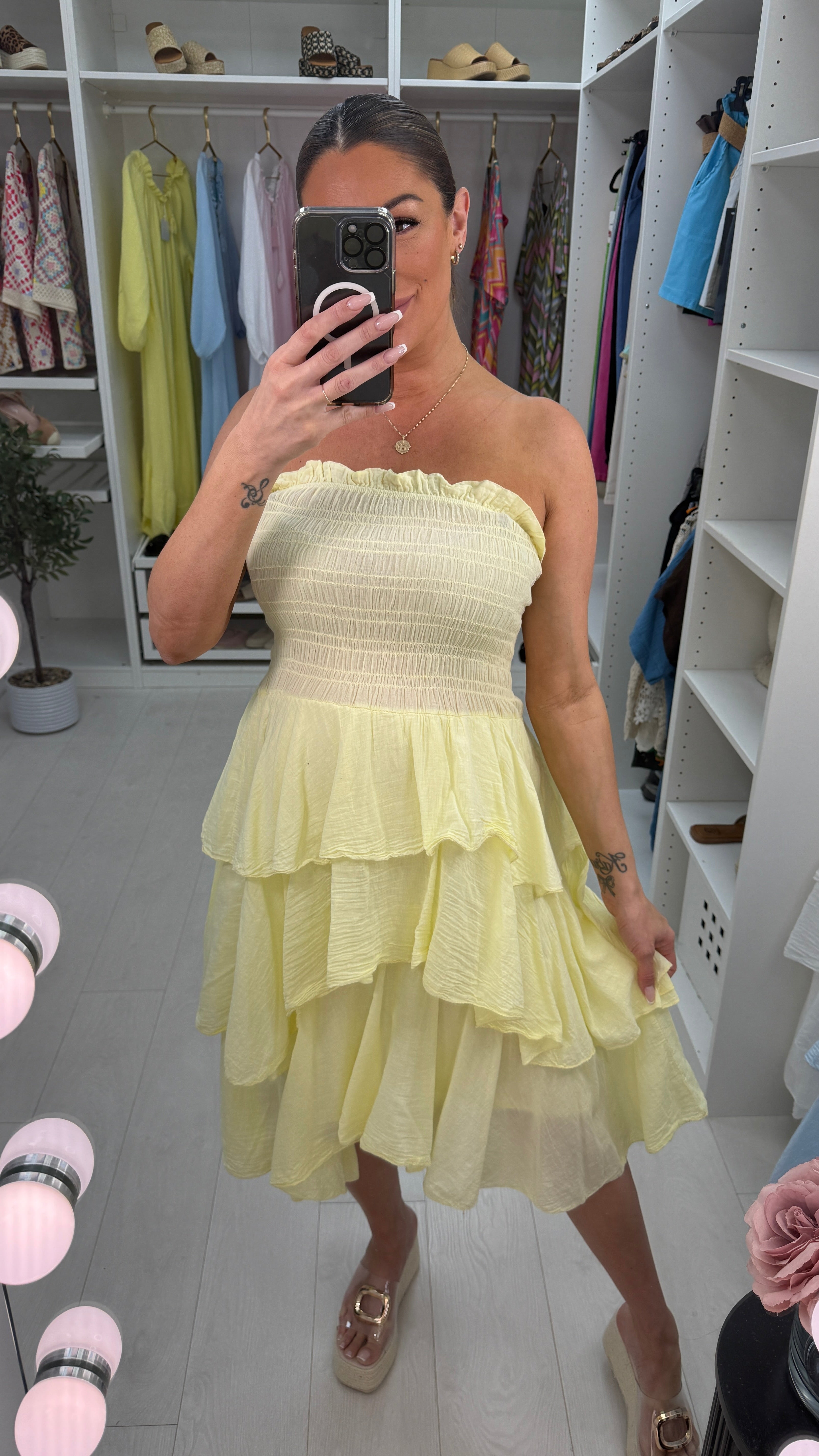 Liva Elasticated Bust Midi Ruffle Dress