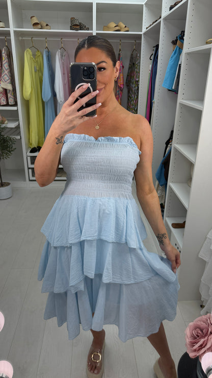 Liva Elasticated Bust Midi Ruffle Dress