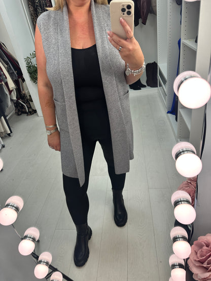 Lalita Plain Longline Pocket Front Knitted Gilet
