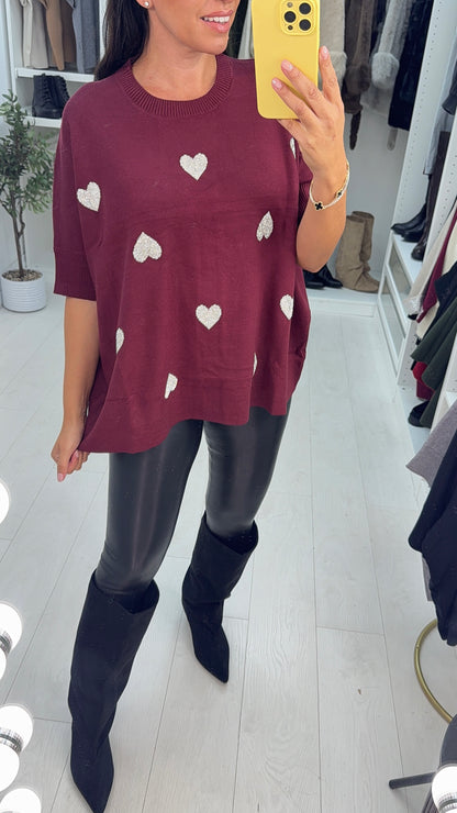 Ligia Diamante Heart Short Sleeve Loose Fit Knit Jumper