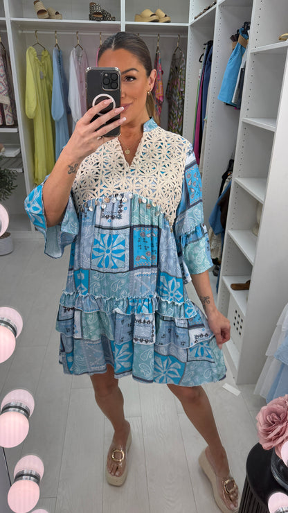 Sorrell Paisley Print Crochet Detail Smock Dress