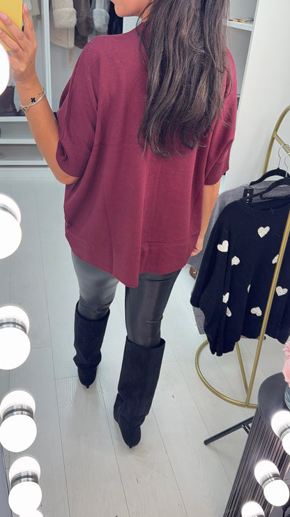 Ligia Diamante Heart Short Sleeve Loose Fit Knit Jumper