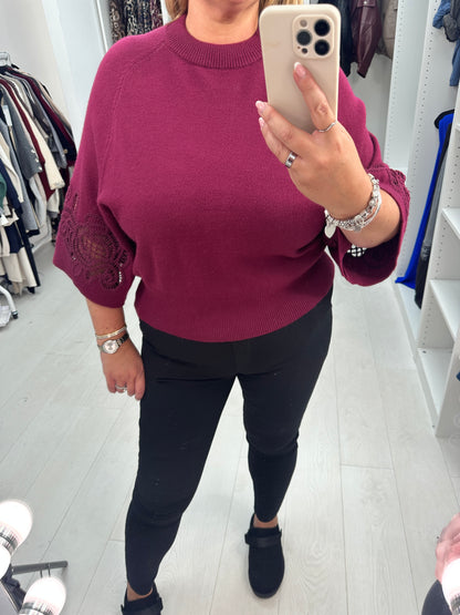 Oritsa Plain Crochet Detailed Sleeve Jumper