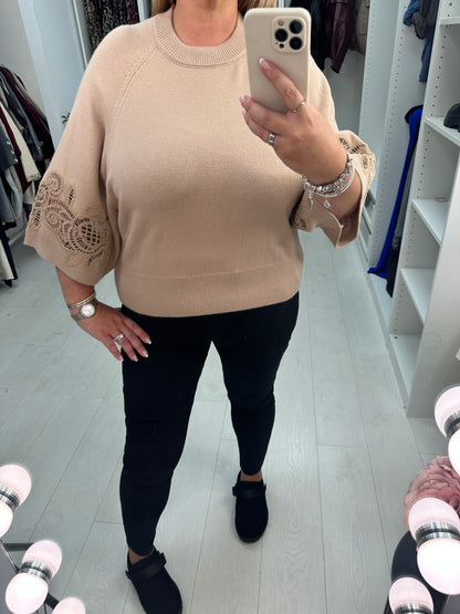 Oritsa Plain Crochet Detailed Sleeve Jumper