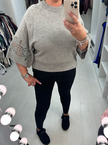 Oritsa Plain Crochet Detailed Sleeve Jumper