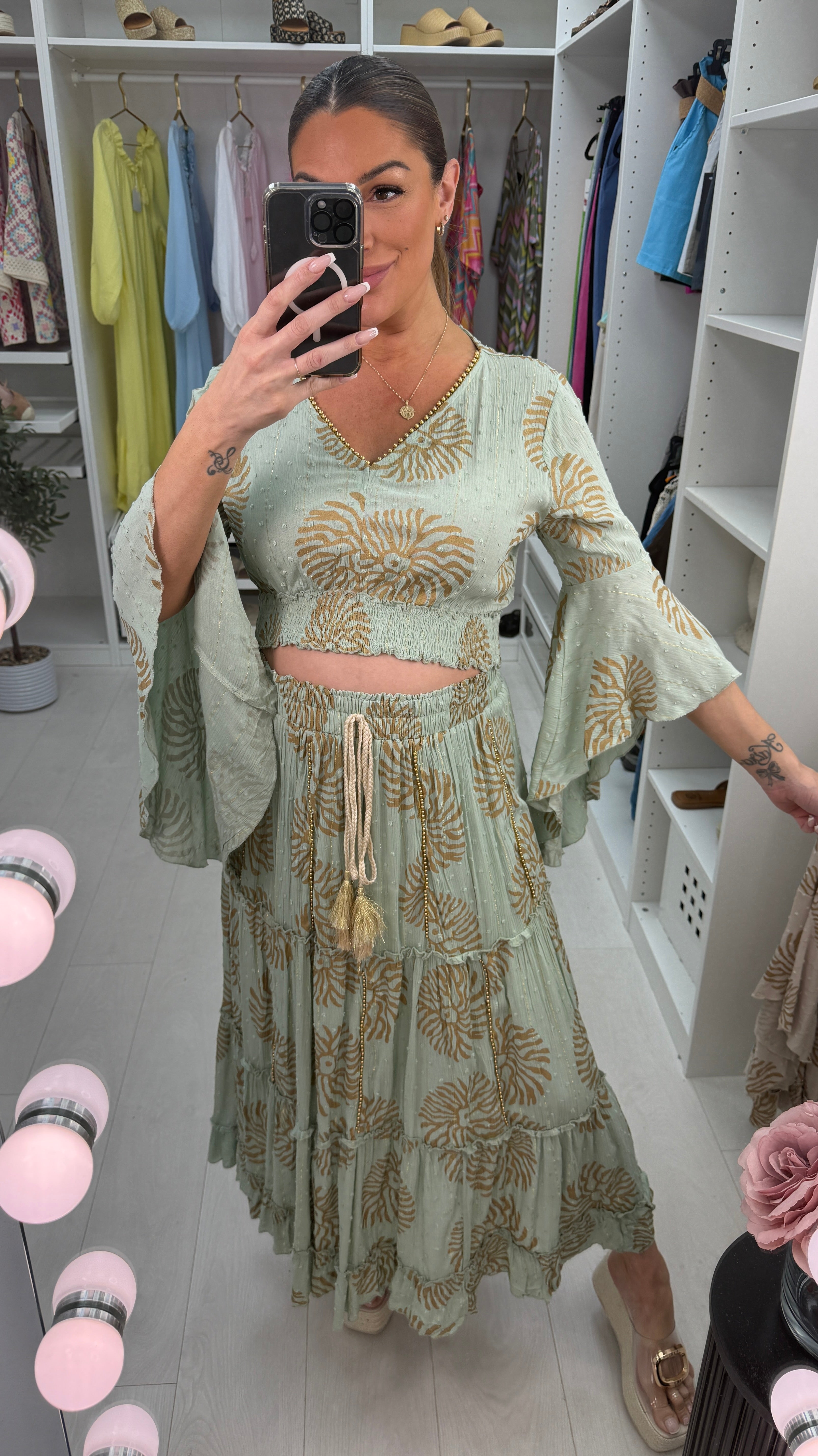 Zaphira Embellished Floaty Skirt Co-Ord Set