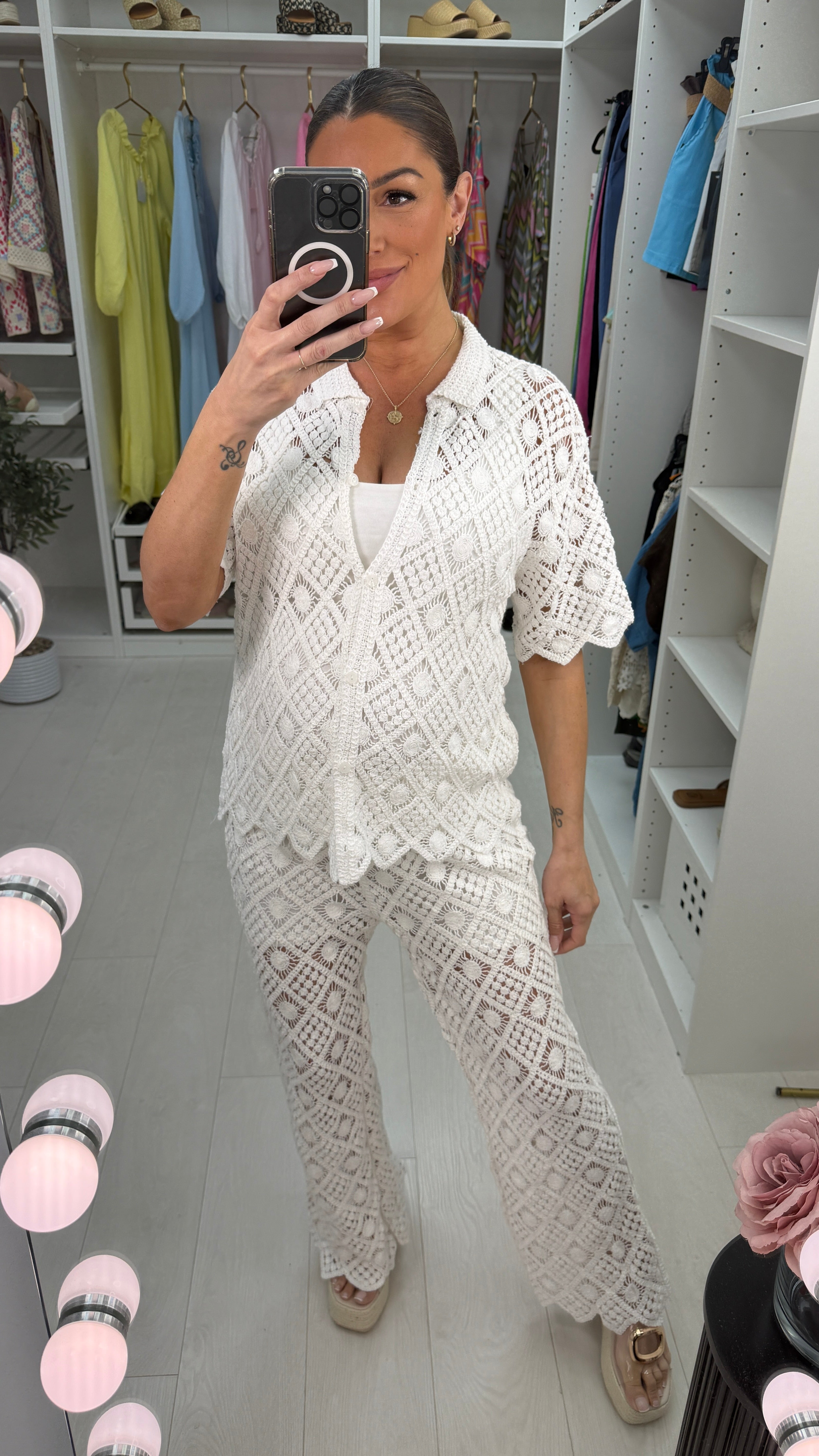 Elira Crochet Shirt & Trousers Co-Ord Set