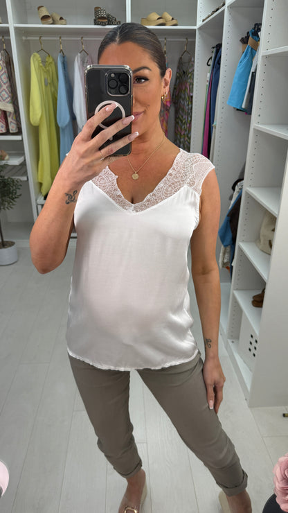 Moyra Plain Lace Detail Satin Cami Top