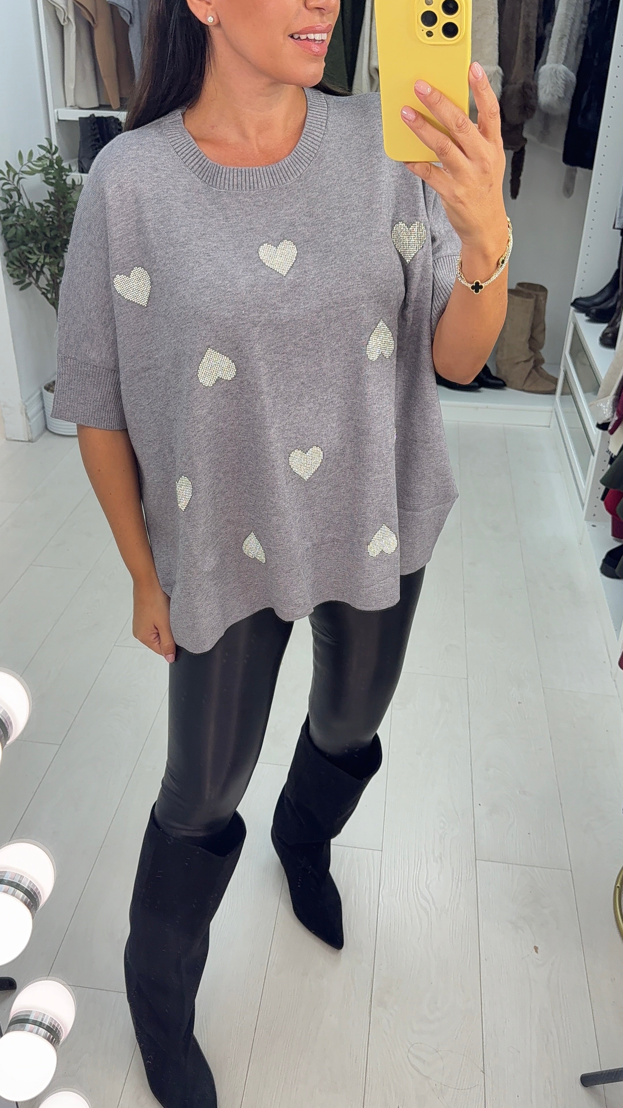 Ligia Diamante Heart Short Sleeve Loose Fit Knit Jumper