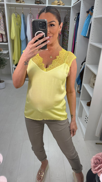 Moyra Plain Lace Detail Satin Cami Top