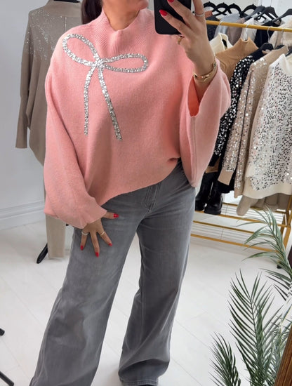 Laureen Crystal Bow Detail Knit Jumper