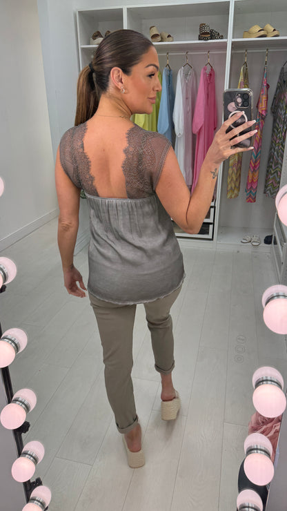 Moyra Plain Lace Detail Satin Cami Top