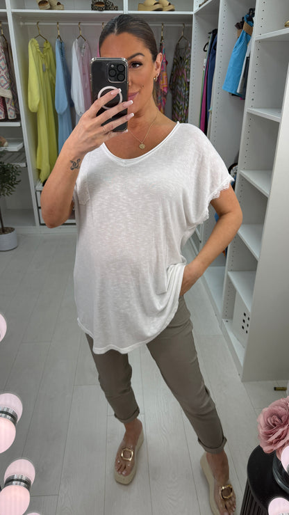 Antonia Plain Sequin Pocket V Neck T-Shirt