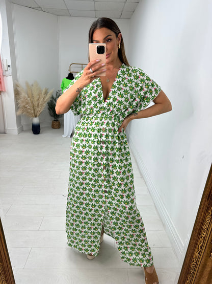 Sehar Daisy Print Button Detail Maxi Dress