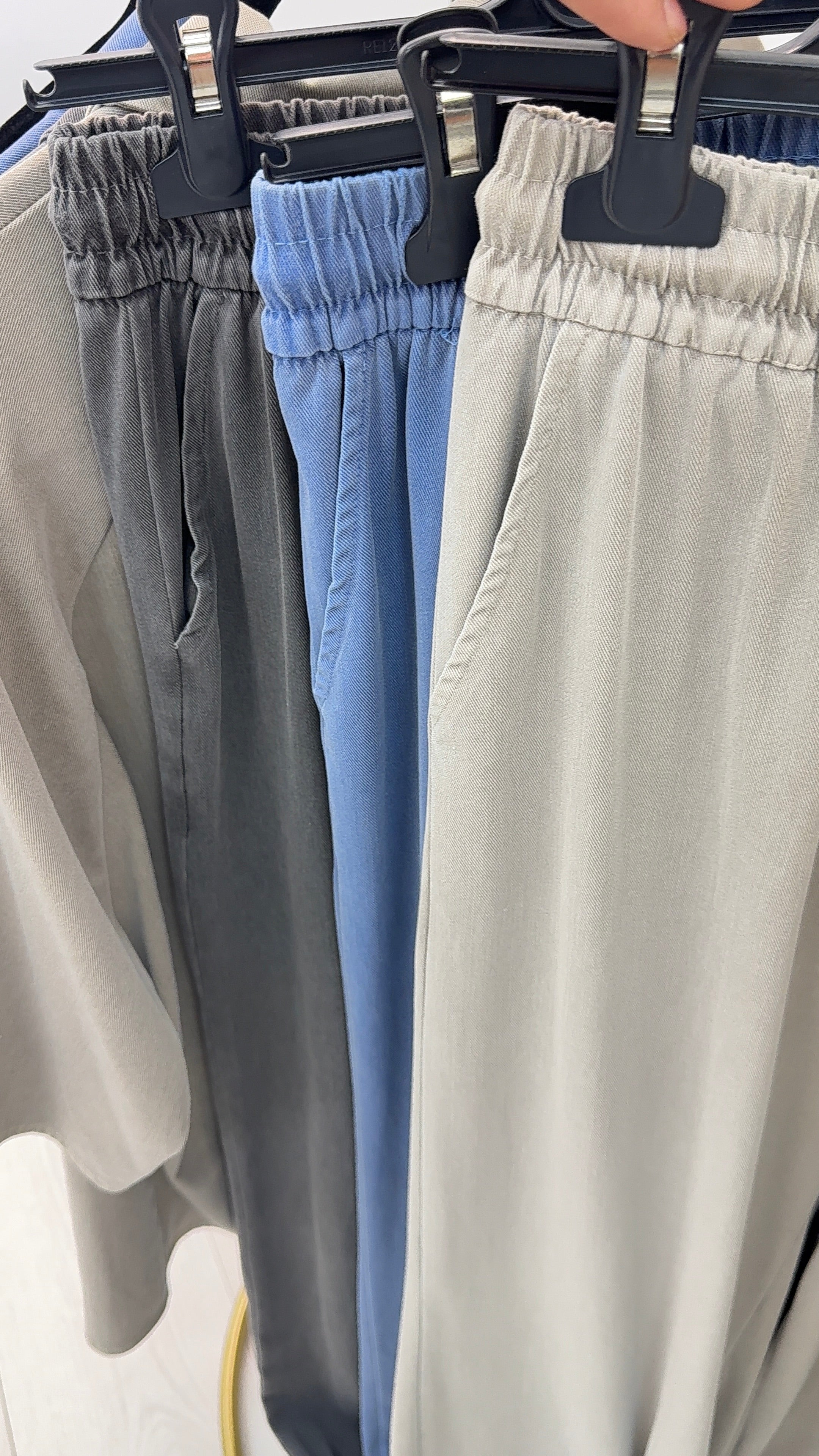 Alendra Plain Elasticated Waist Straight Leg Trousers