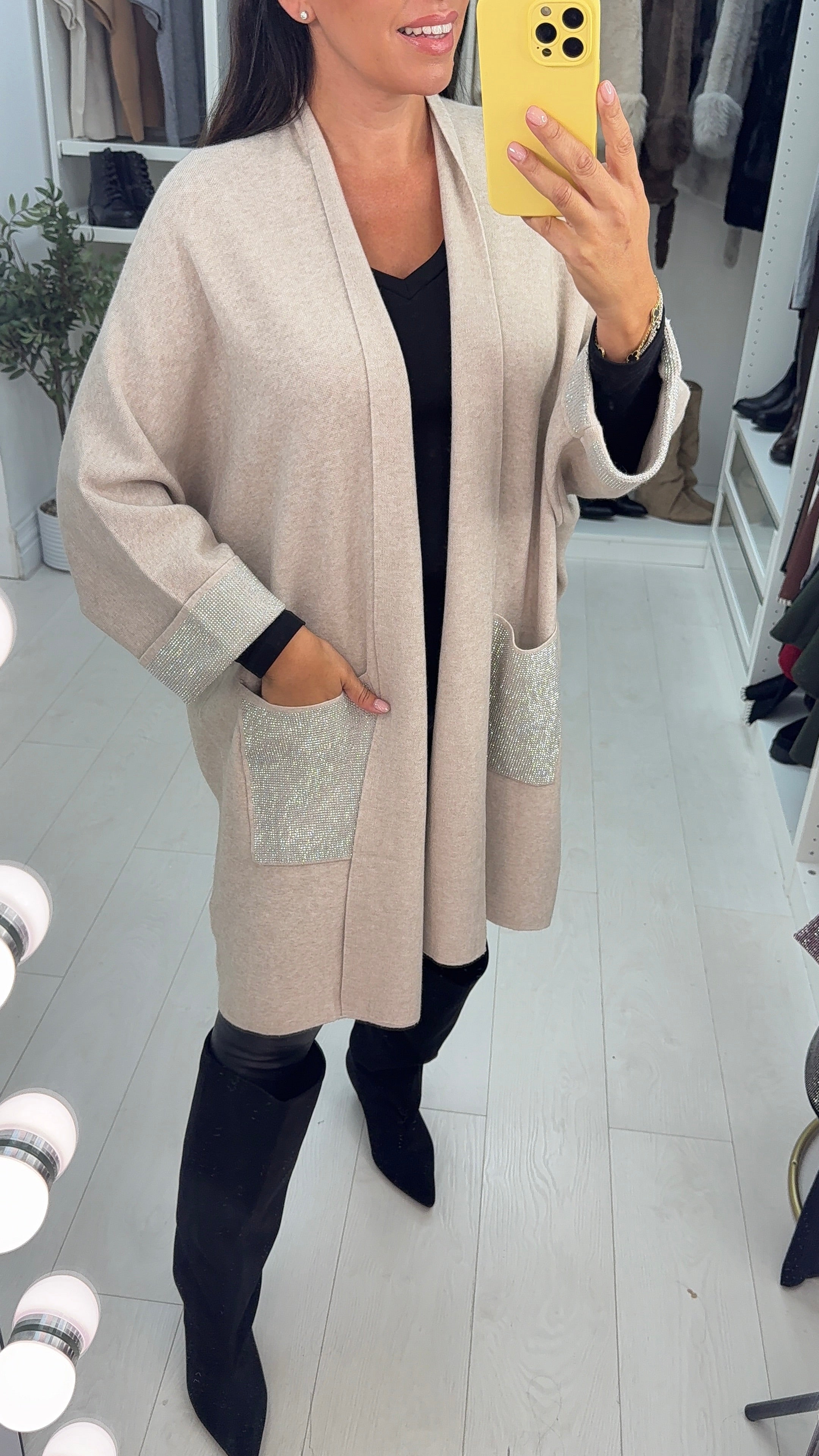 Marta Diamante Detail Front Pocket Cardigan