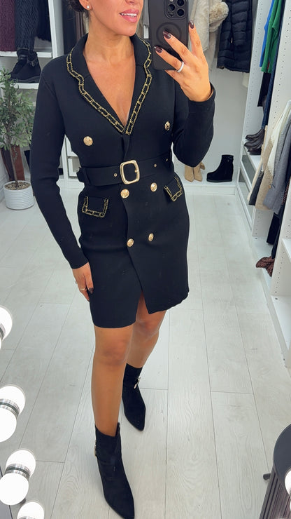 Thelma Gold Button Detail Belted Dress