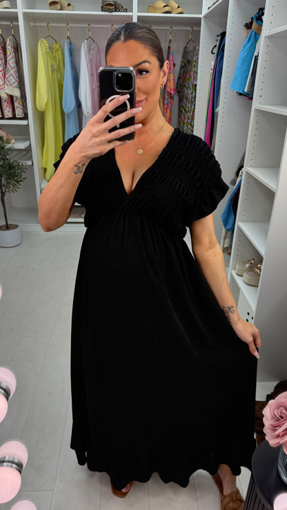 Isabeau Plain Deep V Neck Maxi Dress