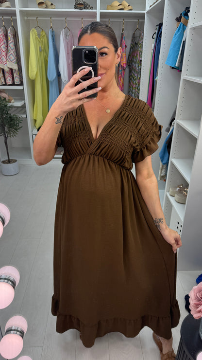 Isabeau Plain Deep V Neck Maxi Dress