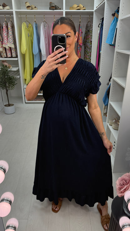 Isabeau Plain Deep V Neck Maxi Dress