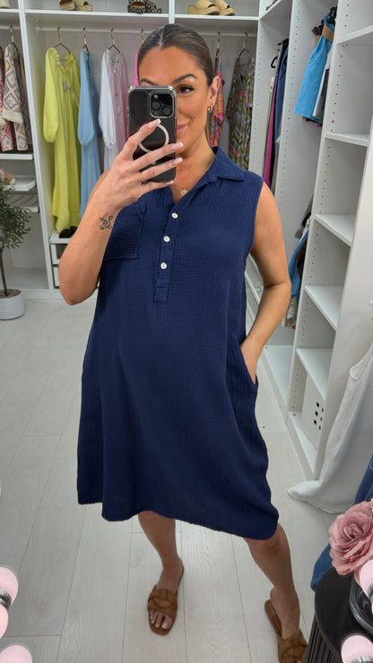 Jackie Sleeveless Cheesecloth Shirt Dress