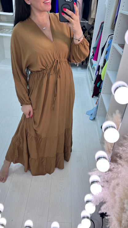 Aviva Batwing Tie Back V-neck Tie Waist Floaty Maxi Dress