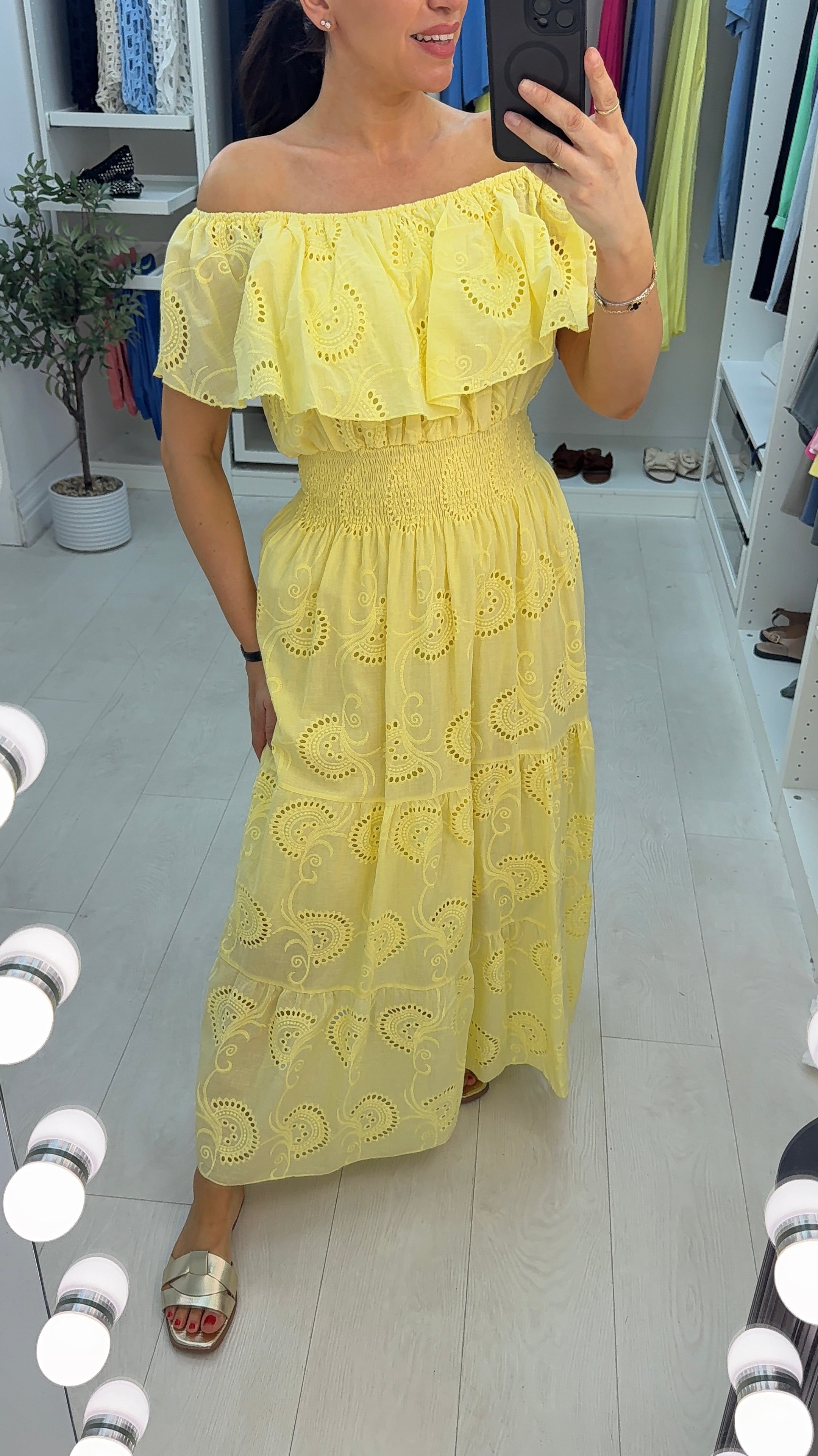 Kimora Broderie Anglaise Bardot Maxi Dress